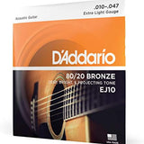 Acoustic Guitar Strings, 80/20 Bronze, Extra Light Gauge 10-47, 6-String Set, Pack of 1