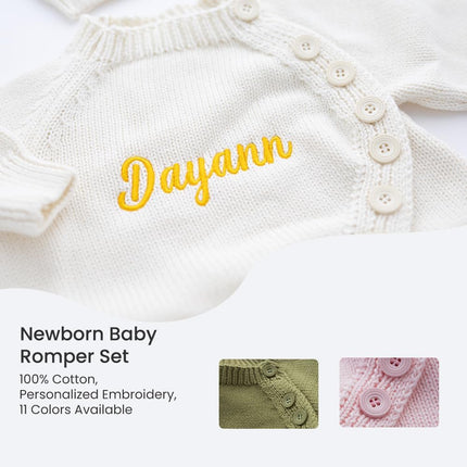 Rosanbella 100% Cotton Baby Romper Set with Personalized Embroidery | Newborn Outfit (0-1M), 12 Colors | Soft, Comfortable & Perfect for Gifts