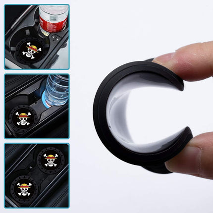 2Pcs Car Cup Holder Coasters for One Piece Anime Lovers Fans, Silicone Non-Slip Drink Mats, Cup Mats for Car Interior Accessories, Universal Anti-Spill Coaster Insert