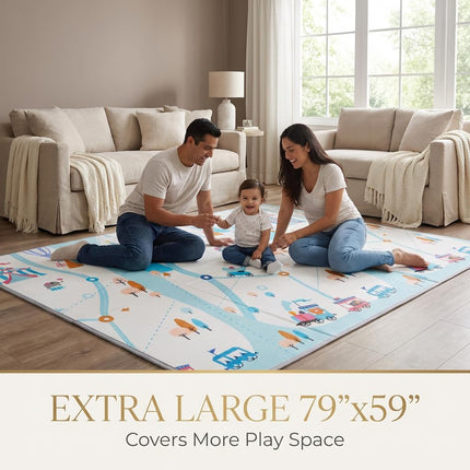 Extra Large Baby Play Mat 79"x59" – Thick 0.6" Protective Foam (Not Fabric) – Waterproof, Foldable & Portable – Safe Crawling & Play Area for Infants & Toddlers
