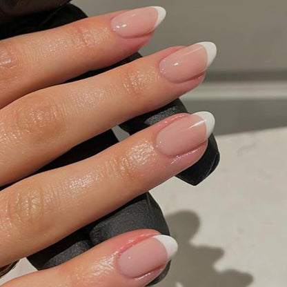 French Tip Short Oval Press-On Nails Set, Nude, 32 Pieces - photo 2