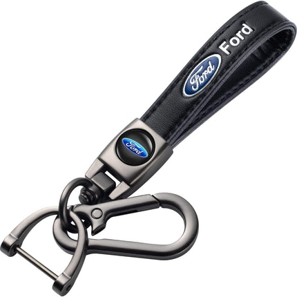 Car Keychain – Premium Leather & Metal Key Fob Holder with Carabiner Clip, Compatible with Most Vehicle Keys