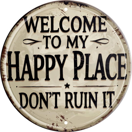 Welcome Sign for Front Door Round Metal Welcome to My Happy Place Plaque