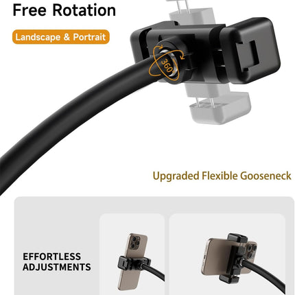 Gooseneck Phone Holder for Mic Stand, 360° Adjustable Mic Stand Phone Holder with 17.1" Removable Gooseneck Arm, Compatible with 4-7" Smartphones, for Music Performance, Recording, Live Streaming