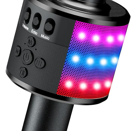 BONAOK Karaoke Microphone for Kids & Adults - Bluetooth Microphones Singing Mic with Disco Lights, Echo Effect, Built-in Speaker Portable Karaoke Player for Party Travel Gifts Q78(Black)