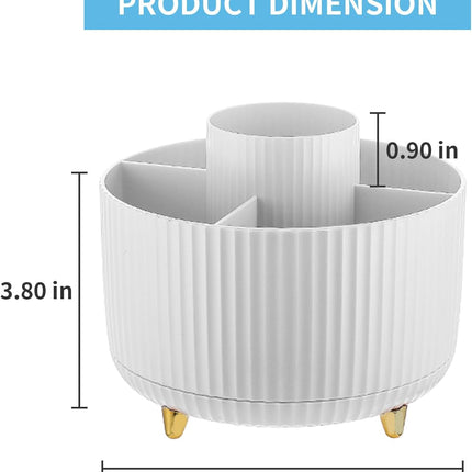 Marbrasse Desk Organizer, 360-Degree Rotating Pen Holder, Desk Organizers and Accessories with 5 Compartments Pencil Holder, Art Supply Storage Box Caddy for Office, Home（White）