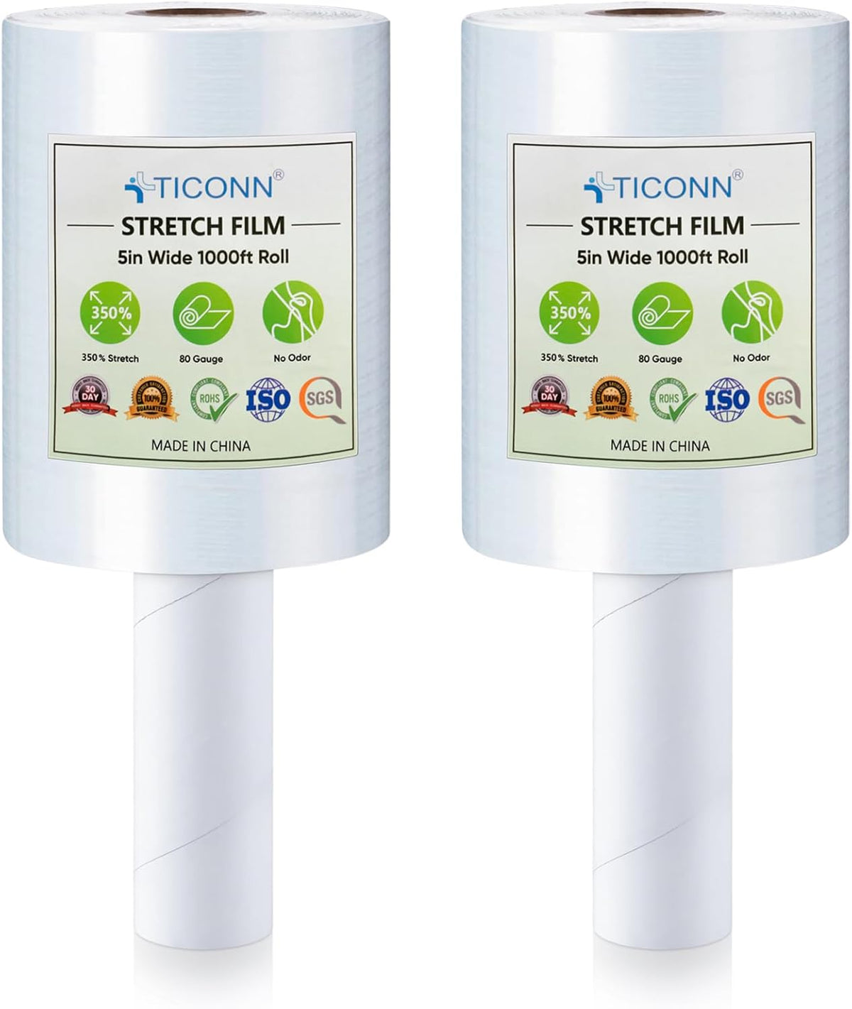 2Pk Stretch Wrap Stretch Film Roll, 1000ft Industrial Strength 5 inch Wide Clear Plastic Wrap with Handles for Pallet
