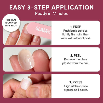 Glamnetic Quick Press Mani - No Glue Press On Nails, Just Peel and Stick, Oval Extra Short Nails, Mess Free, Salon Quality Stick On Nails, Nude Glazed | in 15 Sizes - 30 Nail Kit