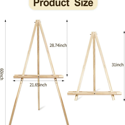 Wooden Easel Stand for Sign, 60" Portable Painting Easel, Adjustable Poster Stand with Tripod Easel, Wedding Easel Standing for Welcome Sign Stand (Natural)