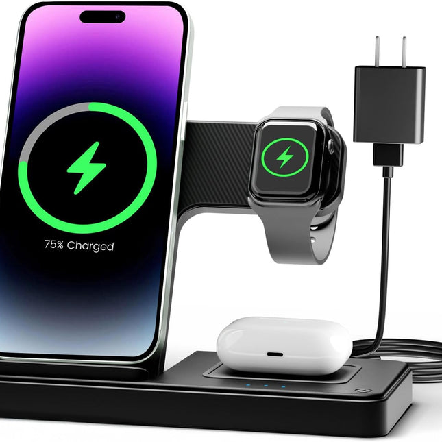Wireless Charger iPhone Charging Station: 3 in 1 Charger Stand Multiple Devices for Apple - iPhone 17 16e 16 15 14 Pro