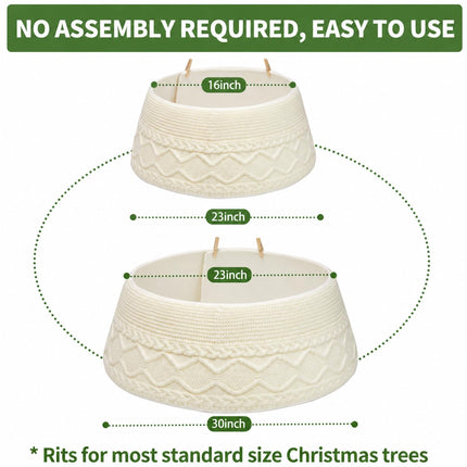 Knit Christmas Tree Collar, Christmas Tree Skirt, Cream, 23-30 in