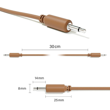 5-Pack - Mono Modular Patch Cables - TS 3.5mm 1/8" Eurorack Synthesizer [Brown | 15 cm - 5.91"]