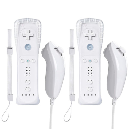 Zamia 2 Packs Upgrade Controller with Silicone Case and Wristband,Remote Controller with Nunchunk Compatible for Wii/Wii U Games(White)