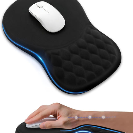 Ergonomic Mouse Pad with Wrist Rest, Slope Design Memory Foam Support, Smooth Lycra Surface, Non-Slip PU Base, Comfortable Mouse Mat for Office, Home, Computer Desk (Black)