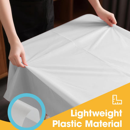 White Plastic Table Cloth - 4 Pack 54" × 108" Rectangle Disposable Tablecloths for 6FT Tables, Table Cover for Party, Holiday & Gathering Use
