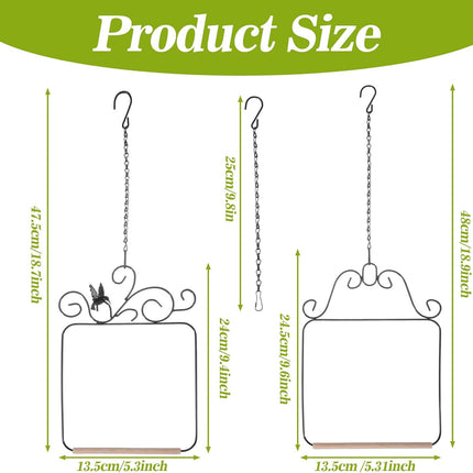 2 Pack Hummingbird Swings, Black Metal Frame Hummingbird Swings with Wooden Dowel Wild Bird Swing Outdoor Bird Perch with 2Pcs Hanging Chain for Hanging Indoor Outdoor Trunk Lawn Patio Garde
