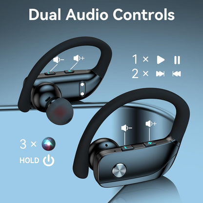 Wireless Bluetooth Earbuds with LED Display Case, Over-Ear Hook, Mic, Stereo Sound, Button Controls - photo 4