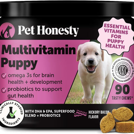 Multivitamin Puppy Treats - Essential Dog Supplements & Vitamins for Learning and Cognitive Development- Probiotics, Omega Fish Oil for Health, Heart & Immunity - Dog Health Supplies