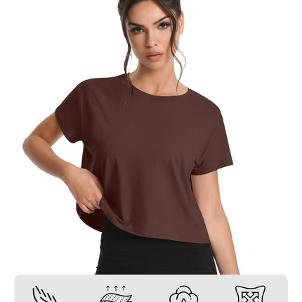 5 Pack Women's Loose Fit Short Sleeve Workout Crop Top T-Shirts