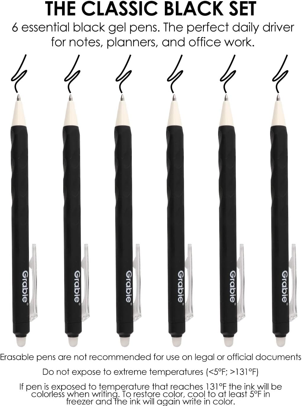 Erasable Gel Pens, Medium Point 0.7 mm, Pack of 6, Black - photo 2