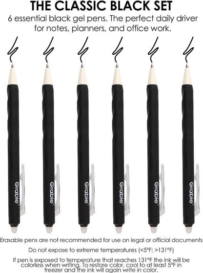 Erasable Gel Pens, Medium Point 0.7 mm, Pack of 6, Black - photo 2