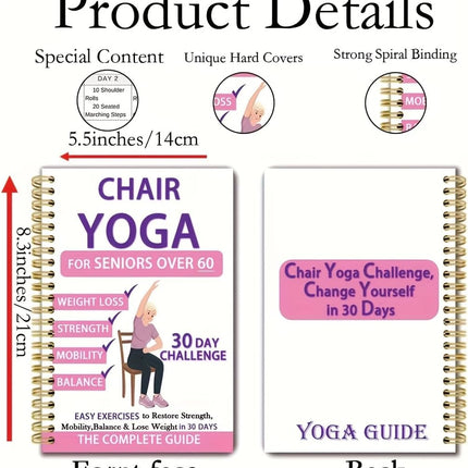 Chair Yoga for Seniors 60+ – 30-Day Low-Intensity Exercise Plan with 40+ Poses to Restore Strength, Balance & Mobility – Large Print, Spiral-Bound Pink