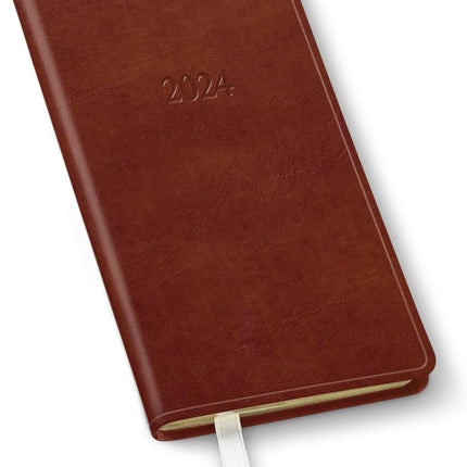 Gallery Leather Pocket Monthly Planner 2024, Elegantly Bound Calendar Planner and Notebook with Stylish Gold-Gilded Page Edges, 18 Months - Acadia Tan - 6 x 3.25 "