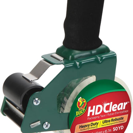 Duck HD Clear Packing Tape Dispenser Heavy Duty Packaging Tape Gun for Packing Boxes, Shipping and Moving - Includes 1 Refill Roll of 1.88in. x 50 Yards - Foam Handle (287398)