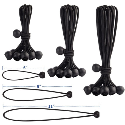 30PCS de Cuerdas Bungee de Bola en 3 Tamaños, 6, 9, 11 Inch Bolas Bungee para Lona y Toldo, Cuerda de Amarre Heavy Duty para Refugio, Gazebo, Camping, Tienda, Carga, Sujeción de Cables y Mangueras (Tamaño de Bola 1 inch)