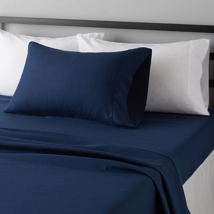 Lightweight Super Soft Easy Care Wrinkle Free Microfiber 3 Piece Bed Sheet Set with 14-Inch Deep Pockets, Twin, Navy Blue, Solid, Kids, Men & Women Bedding