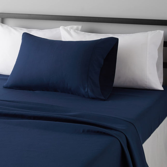 Lightweight Super Soft Easy Care Wrinkle Free Microfiber 3 Piece Bed Sheet Set with 14-Inch Deep Pockets, Twin, Navy