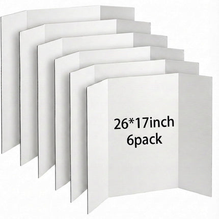 Trifold Poster Board, 26" x 17", 6-Pack, White Corrugated Project Boards for Science Fairs, School Projects, Event Displays, Business Presentations, Easy to Fold & Reusable