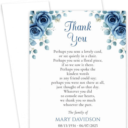 Modern Pink Paper Funeral Thank You Cards Beach Theme, FLAT Memorial Acknowledgement Card Ocean Themed, Sympathy Thank You Notes With Envelopes, Your Choice of Quantity and Envelope Color