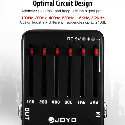 6-Band EQ Pedal Electric Guitar Equalizer (100Hz 200Hz 400Hz 800Hz 1.6kHz 3.2kHz) Provides ±18dB for Each Band
