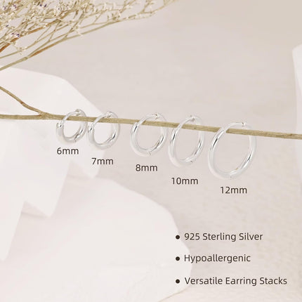 Sterling Silver Hoop Earrings, Hypoallergenic Earrings for Women Men 14k Real Gold Plated Small Huggie Hoop Earrings Stack Set for Multiple Piercing Lightweight Cartilage Helix Conch Hoop