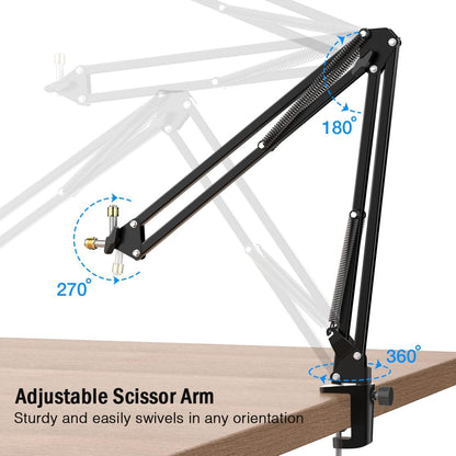 Microphone Arm Stand, Suspension Boom Scissor Mic Stand with Heavy Duty Clamp, 3/8" to 5/8" Adapter, for - photo 2