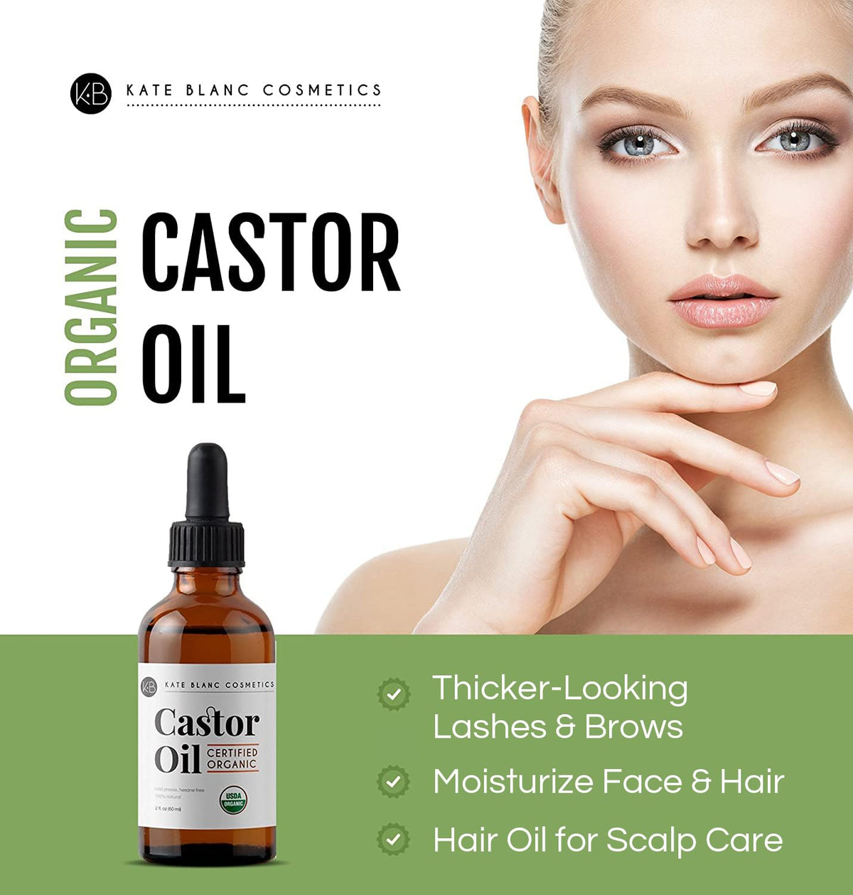 Castor Oil Organic for Hair, Lashes, Face (2oz), 100% Pure, Cold Pressed, Hexane Free Hair Oil. Lash - photo 2