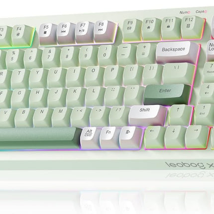 LEOBOG x Aula Gaming Keyboard, Wireless Creamy Keyboard, Bluetooth Computer Keyboards Ergonomic Typewriter Full Size with Number Pad Light Up RGB Backlit Tri-Mode BT/2.4GHz/USB-C - K99 Green