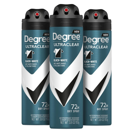 Spray antitranspirante para hombre Black + White, 3 unidades, protección contra manchas de desodorante, spray seco instantáneo, 3.8 oz