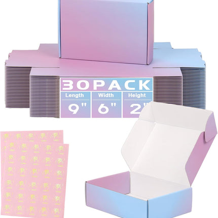 30 Pack 9x6x2 Inch Corrugated Packaging Mailer Boxes, Purple Shipping Packaging Boxes for Small Business, Recyclable Cardboard Literature Gift Boxes Mailing