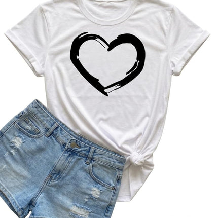 Women Cute Heart Graphic Crewneck T-Shirt Funny Short Sleeve Casual Tee Tops