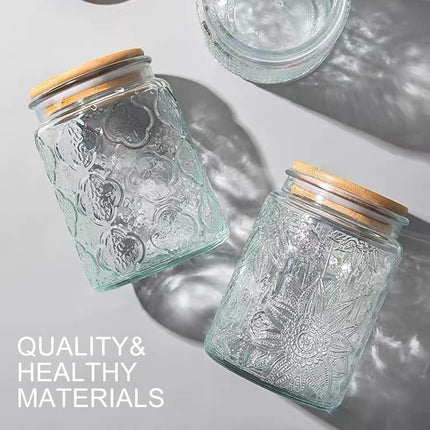 Vintage Glass Jar with Lid, 24oz Food Storage Containers Mason Jars, 2 Pack
