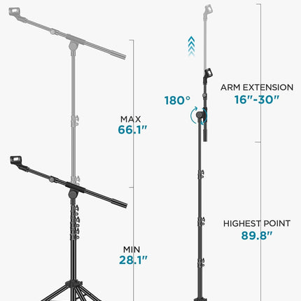 InnoGear Microphone Stand, Tripod Boom Arm Floor Mic Stand Height Adjustable Heavy Duty with Carrying Bag 2 Mic Clips 3/8" to 5/8" Adapter for Singing Podcast for Blue Yeti Shure SM58 SM48 Samson Q2U