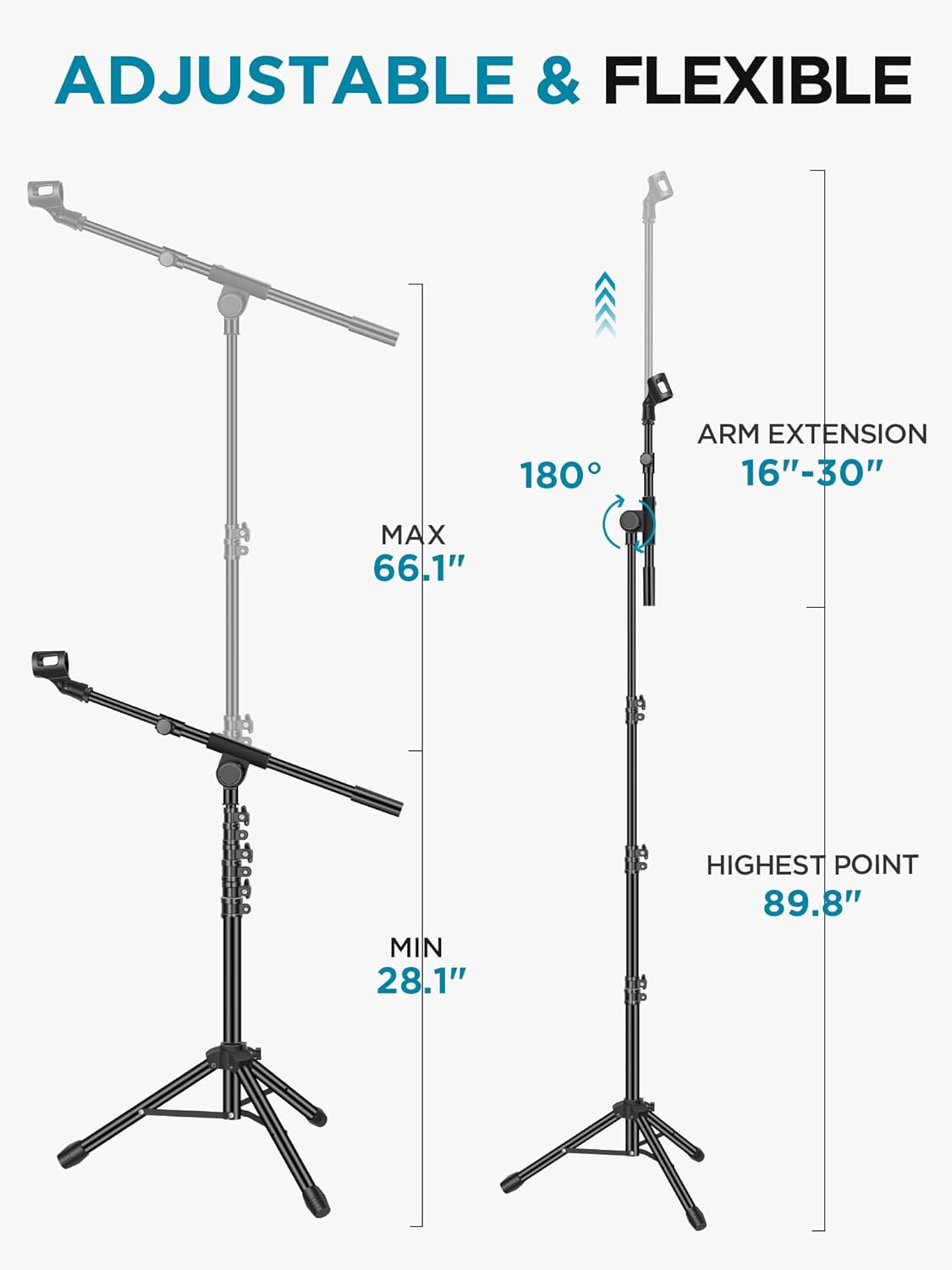 Microphone Stand, Tripod Boom Arm Floor Mic Stand - photo 3