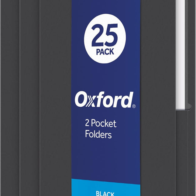 Black Twin-Pocket Letter Folders, Textured Paper, 100-Sheet Capacity, Box of 25