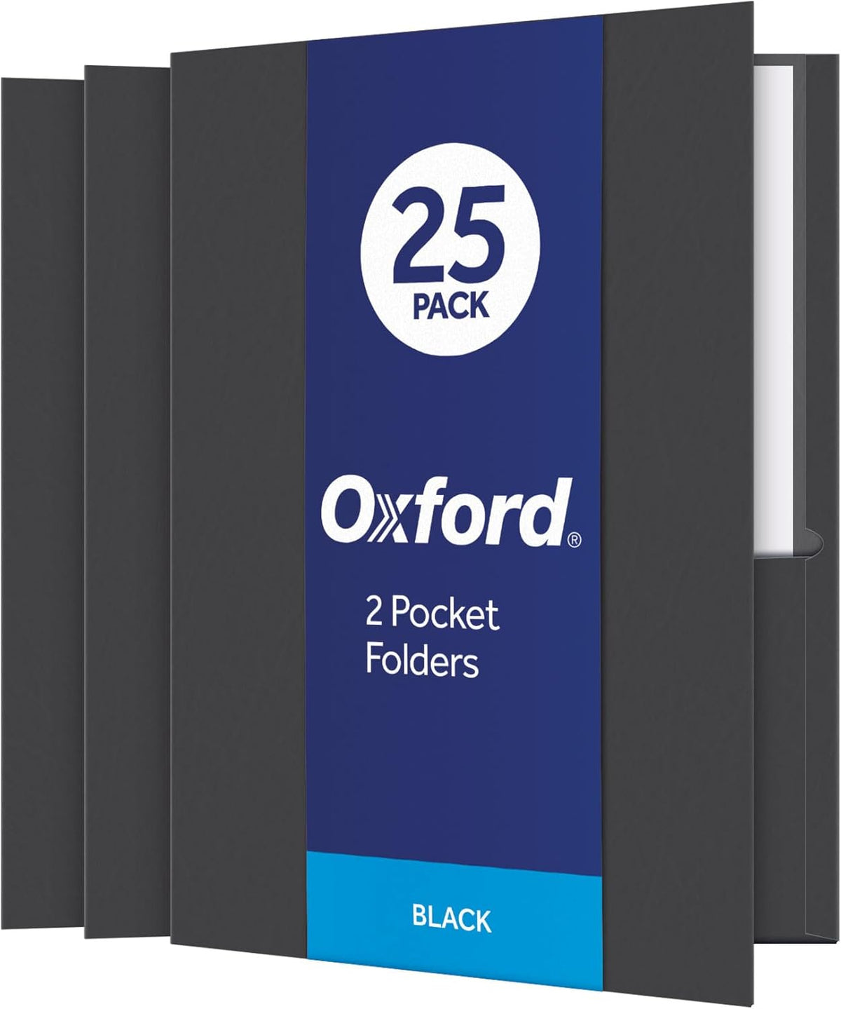 Black Twin-Pocket Letter Folders, Textured Paper, 100-Sheet Capacity, Box of 25