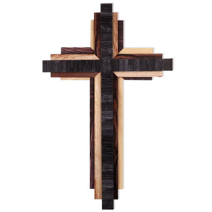 Wooden Wall Cross 3D Triple Stacked Reclaimed Wood, Rustic Hanging Decor