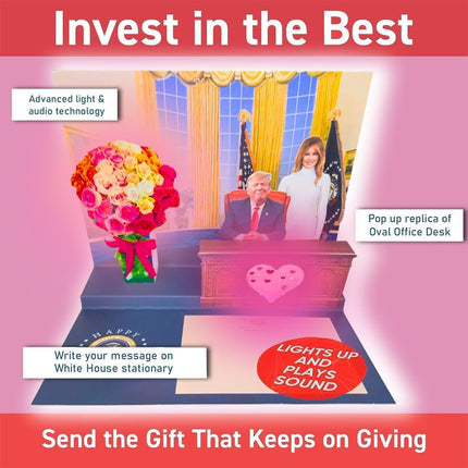 Talking Donald Trump Mothers Day Card - Plays Trump's Real Voice - Pop Up with Lights & Sound, Funny 3D Pop Up Card - Novelty Mothers Day Gifts for Mom or Wife from Son, Daughter or Dad (Flowers)