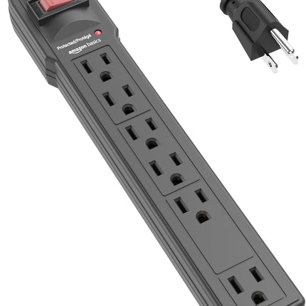 Amazon Basics Surge Protector Power Strip, 6-Outlet, 790 Joules, Circuit Breaker, LED Indicator Light, 6ft Extension Cord, Black