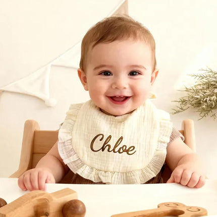 Personalized Baby Bib with Name, Custom Embroidered Cotton Ruffle Bib for Baby Boy & Girl, Soft Absorbent Drool & Feeding Bib, Newborn Infant Gift for Baby Shower, Birthday